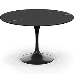 ICONIK INTERIOR Table à manger ronde - 120 cm - Marbre - Tulip Noir