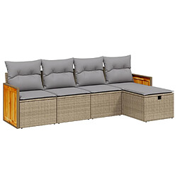 vidaXL Salon de jardin avec coussins 5pcs mélange beige résine tressée