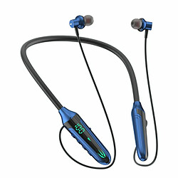 Casque Bluetooth Sans Fil Type Suspendu Au Cou Casque À Affichage Numérique Écouteur De Jeu À Faible Latence Bleu Brillant 