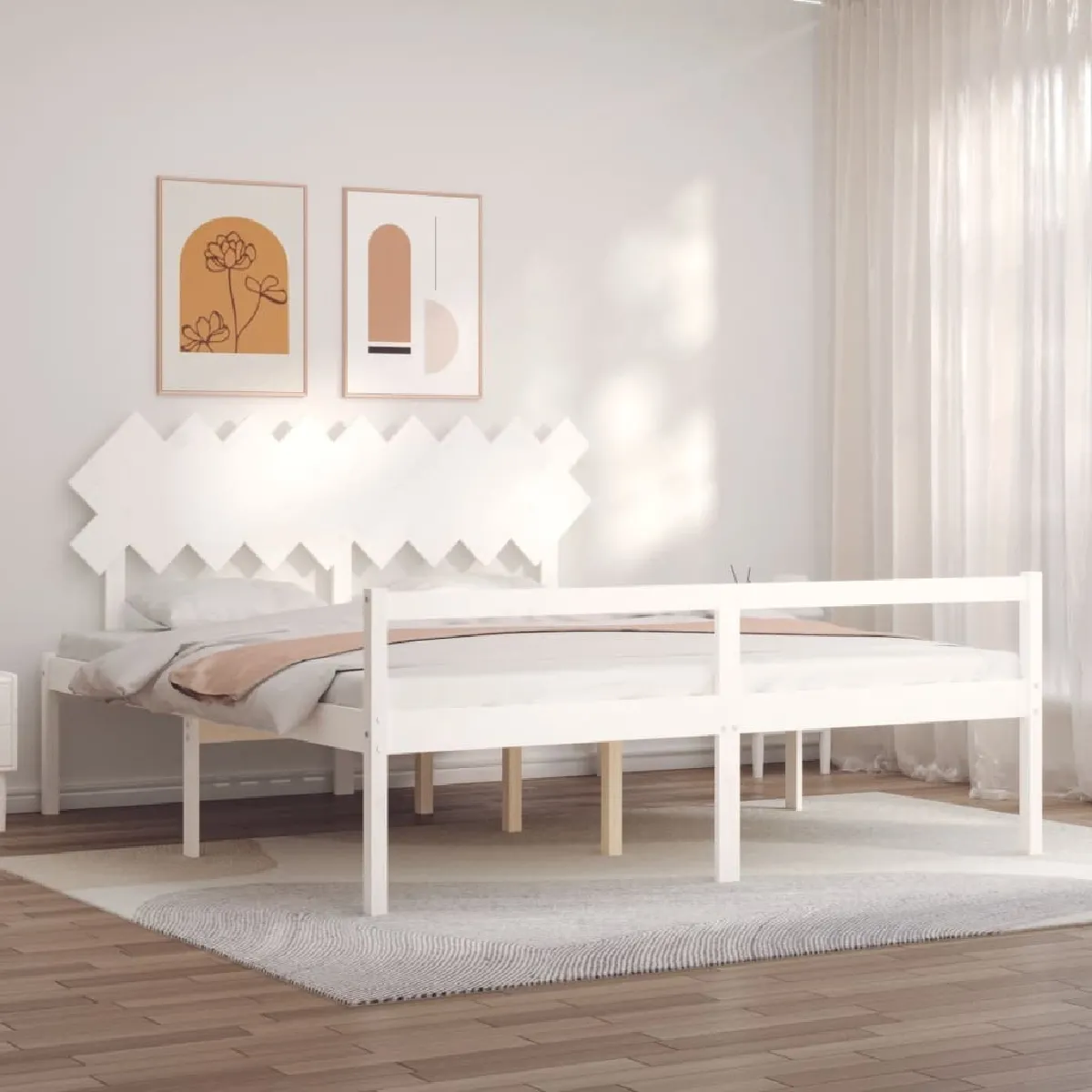 Maison Chic Lit Super King - Cadre de lit avec tête de lit blanc bois massif -MN58780