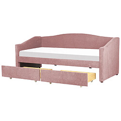 Beliani Lit à rangement en tissu rose 90 x 200 cm VITTEL