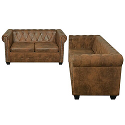 Acheter Maison Chic Ensemble de canapé Chesterfield à 2 et 3 places, Canapé droit pour salon, Sofa Relax marron -GKD974386