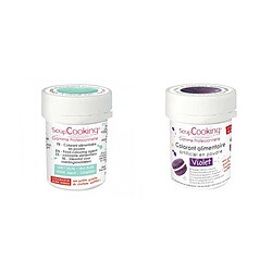 Scrapcooking 2 colorants alimentaires en poudre - violet-vert d'eau 