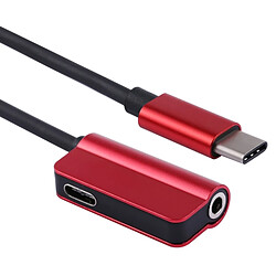 Wewoo Câble rouge 2 en 1 Charge Rapide Type-C Mâle à Type C Femelle + 3.5mm Jack Adaptateur Casque Convertisseur, Supports Audio et Charge, Longueur: 12cm