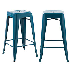 Rendez Vous Deco Tabouret de bar mi-hauteur Indus bleu mat 66cm (lot de 2)