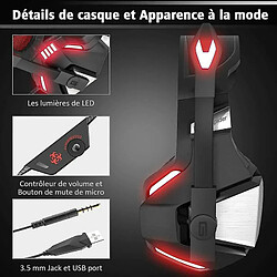 Chrono Casque Gaming pour PS4 PC Xbox One, Casque Gamer Audio Anti-bruit Filaire Avec Micro et LED Pour Nintendo Switch, Macbook, Ordinateur Portable - Rouge et Noir