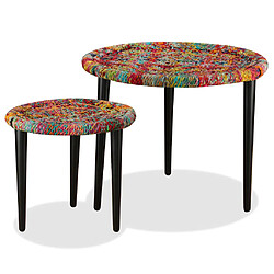 vidaXL Table basse 2 pcs Détails tissés chindi Multicolore