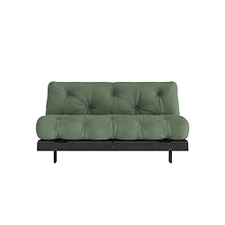 Avis Inside 75 Canapé convertible futon ROOTS pin laqué noir matelas 160 x 200 cm coloris vert olive