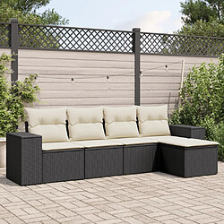 vidaXL Salon de jardin 5 pcs avec coussins noir résine tressée