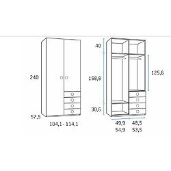 Inside 75 Armoire saison droite 2 portes 4 tiroirs 104,1 x 57,5 x 240 cm