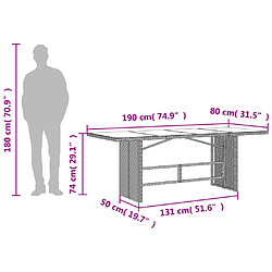 vidaXL Table de jardin dessus en verre beige 190x80x74 cm pas cher