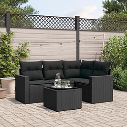 vidaXL Salon de jardin 5 pcs avec coussins noir résine tressée 