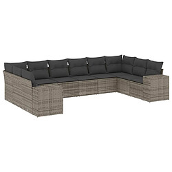 vidaXL Salon de jardin avec coussins 10 pcs gris résine tressée