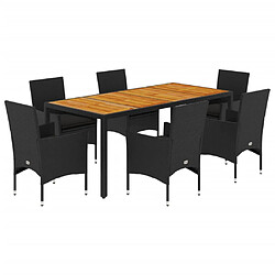 vidaXL Ensemble à manger de jardin et coussins 7pcs noir rotin acacia