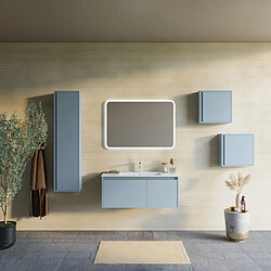 Kiamami Valentina MEUBLE DE SALLE DE BAIN BLEU MAT DE 100 CM, LAVABO EN CÉRAMIQUE, MIROIR | MONACO pas cher