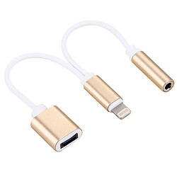 Wewoo Adaptateur Câble de chargeur 10cm Lightning 8 broches femelle et audio 3,5 mm vers mâle Lightning 8 broches pour iPhone 7 7 Plus, 6 6 Plus, 6 6 Plus, prise en charge iOS 10.3.1 (Or)