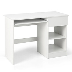 Helloshop26 Bureau droit 108 x 48 x 75 cm plateau clavier coulissant 1 grand tiroir 1 étagère réglable et amovible blanc 20_0005667