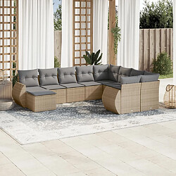 vidaXL Salon de jardin avec coussins 10 pcs beige résine tressée