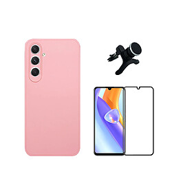 Kit de film en verre trempé de la couverture en 5D + boîtier en silicone liquide + porte-voiture renforcé Phonecare pour Samsung Galaxy A05s - rose