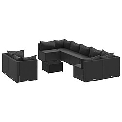 vidaXL Salon de jardin 10 pcs avec coussins noir résine tressée