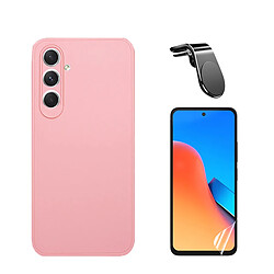 Kit Film de Hydrogel Étui Complète Devant + Étui Silicone Liquide + SuppOrt Magnétique L Safe Driving Voiture Phonecare pour Samsung Galaxy S23 FE - Rose