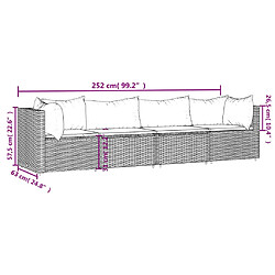 vidaXL Salon de jardin 4 pcs avec coussins Noir Résine tressée pas cher