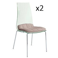 Inside 75 Lot de 2 chaises design LUXOR SHADOW pieds chromé coque plexiglass assise microfibre taupe 