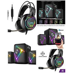 Spirit of Gamer ENCEINTES 2.1 PC/MAC RGB 11W RMS Bluetooth 5.0 rétro-éclairage RGB + Casque gamer PC 7.1 VIRTUAL SURROUND SOUND 