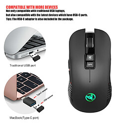 Universal Souris sans fil noire 3600 ppp rechargeable souris silencieuse avec adaptateur type C USB PC portable Apple Gamer Games pas cher