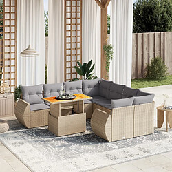 vidaXL Salon de jardin avec coussins 9 pcs beige résine tressée