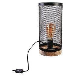 Home Deco Light Lampe cylindrique métal grillagé socle en bois Noir.