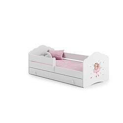 Kobi Lit enfant simple blanc garde-corps tiroir matelas 140 x 70