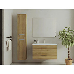 Vente-Unique Meuble de salle de bain suspendu simple vasque avec colonne de rangement - Coloris naturel clair - 80 cm - KAYLA