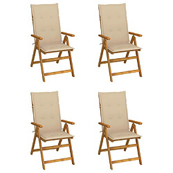 Maison Chic Lot de 4 Chaises inclinables de jardin avec coussins | chaises d'extérieur | Fauteuil Relax Bois d'acacia -GKD92021