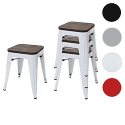 Mendler 4x Tabouret HWC-A73, avec siège en bois, métal, style industriel, empilable  ~ blanc 