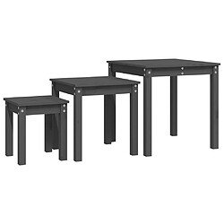 vidaXL Tables gigognes 3 pcs Gris Bois de pin massif