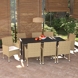 vidaXL Ensemble à manger de jardin et coussins 9 pcs Poly rotin Beige