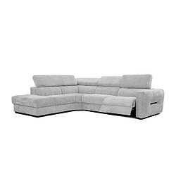 Courtois Laville Canapé d'angle gauche Calvera 5 places avec un relax électrique tissu gris clair 