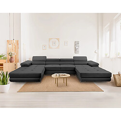 Bestmobilier Pablo - canapé panoramique en U - 7 places - convertible avec coffres et têtières réglables - en velours Pablo - canapé panoramique en U - 7 places - convertible avec coffres et têtières réglables - en velours - Gris foncé