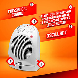 Radiateur soufflant 2000W oscillant avec thermostat - Warm Tech