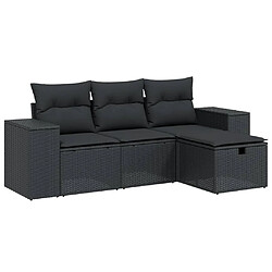 vidaXL Salon de jardin 4 pcs avec coussins noir résine tressée