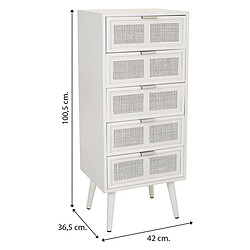 Pegane Chiffonnier, meuble de rangement en bois coloris blanc - Longueur 42 x Profondeur 36,5 x Hauteur 100,50 cm