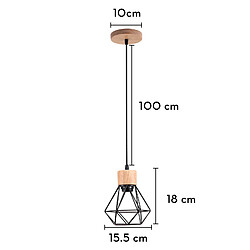 Stoex Suspension Luminaire Rétro Lampe À Suspension Vintage Noir, Plafonnier D'Intérieur Moderne en Métal Et en Bois pas cher