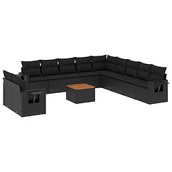 vidaXL Salon de jardin 12 pcs avec coussins noir résine tressée