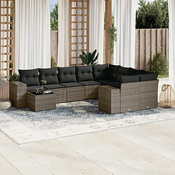 Maison Chic Salon de jardin avec coussins 10 pcs, Ensemble Tables et chaises de jardin, gris résine tressée -GKD132659