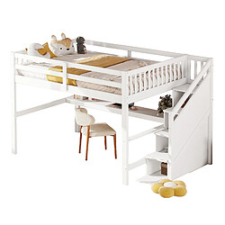 ComfortXL Lit mezzanine enfant 140x200 avec tiroirs de rangement et bureau sous le lit, blanc