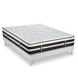 MAISON AUBERTIN Matelas Mémoire 28cm + Sommier Blanc 140x200 Ensemble Matelas Mémoire de forme h28cm et Sommier en kit bois 140x200