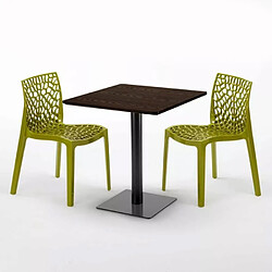 Avis Grand Soleil Table carrée 70x70 plateau effet bois avec 2 chaises colorées Gruvyer Melon - Anis vert