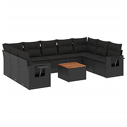 vidaXL Salon de jardin 10 pcs avec coussins noir résine tressée