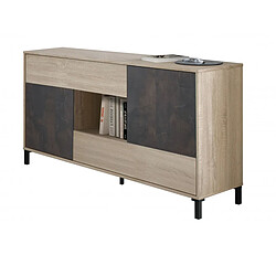 Pegane Buffet avec 2 portes et 2 tiroirs coloris chêne canadien / effet industriel vieilli - Hauteur 80 x Longueur 151 x Profondeur 41 cm